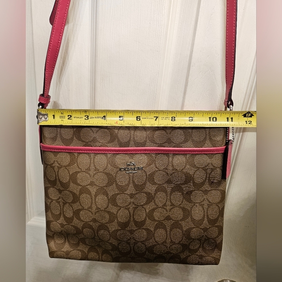 Coach signature file tan pink monogram crossbody bag handbag purse - Picture 12 of 12